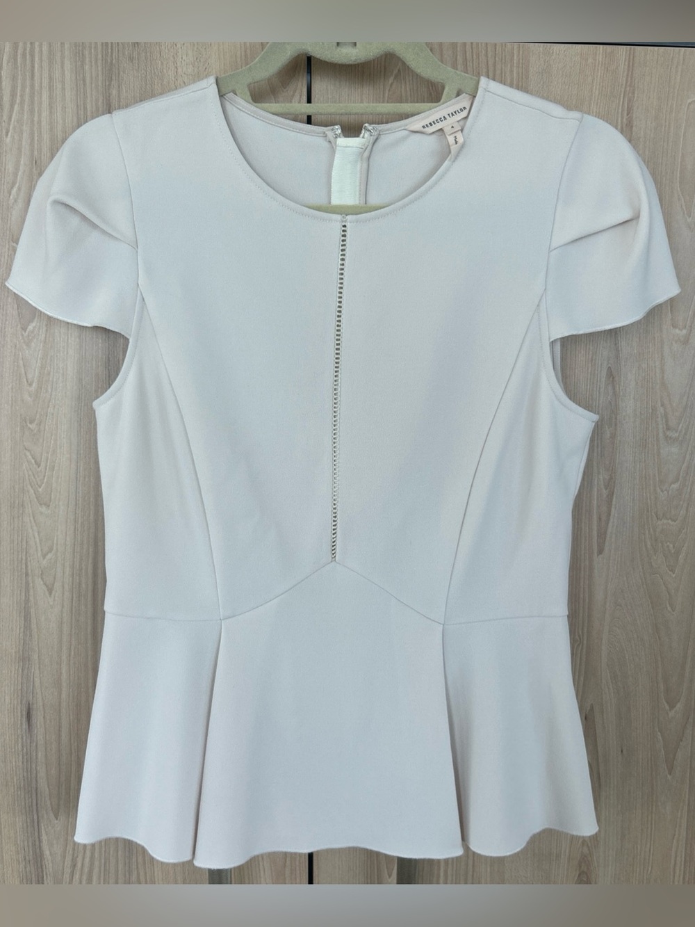 Rebecca Taylor Peplum Blouse Ivory White Short Sleeve Back Zip Women’s Size 4